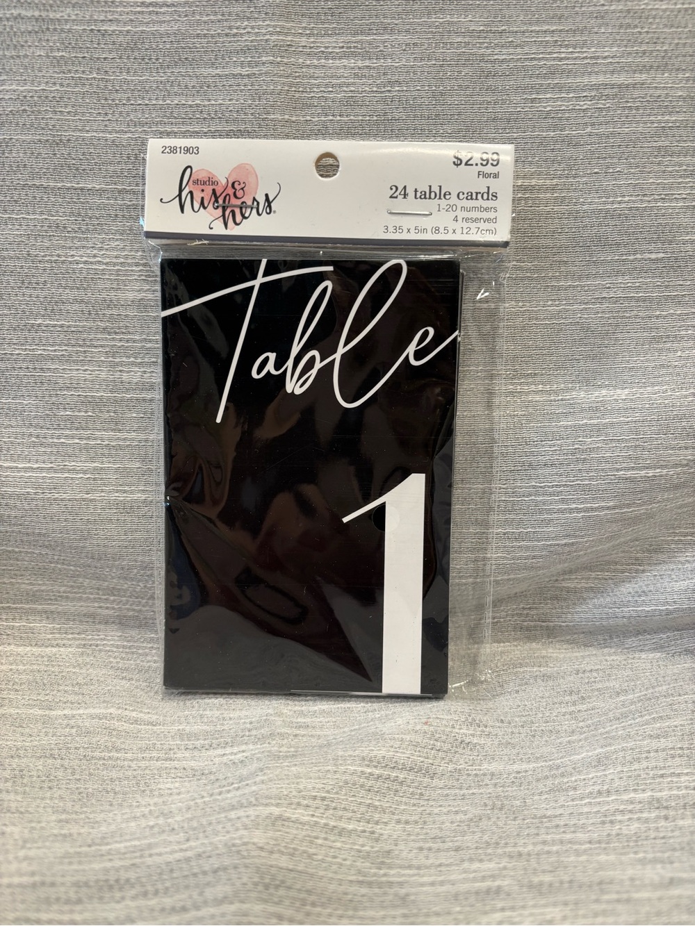 Studio H&V Table Number Cards - Black Table 1 - Pack of 24